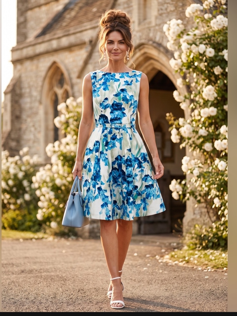 London Style Blue Floral Fit & Flare Dress